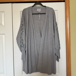 Liv Milano Plus Size Open Cardigan with Lace Embroidered Long Sleeves